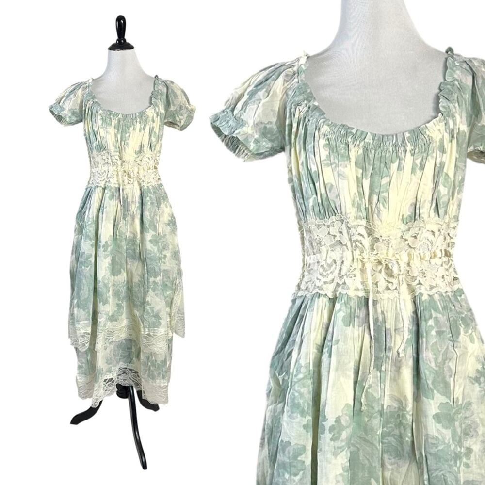 Free People Ethereal Dainty Lace Honeysuckle Floral Printed Midi Dress Large - Picture 6 of 16